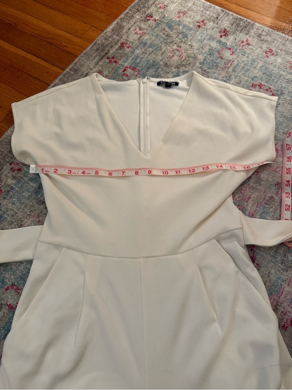 Express V-Neck Tie Waist Straight Leg Jumpsuit with Pockets-White - Picture 4 of 14